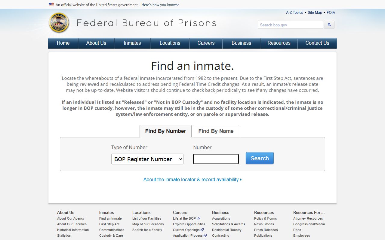 Jackson County inmate population federal BOP inmate locator name and number search