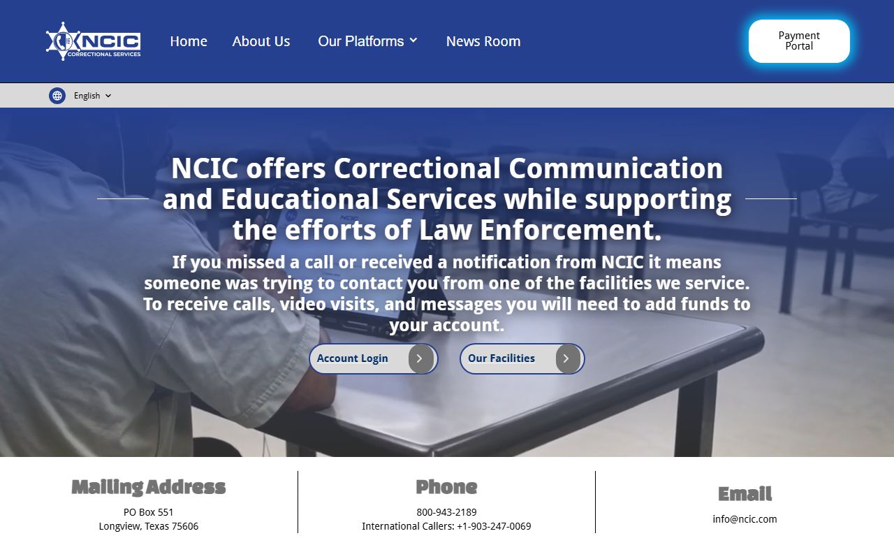 NCIC video phone vendor page connected to Jackson County jail services, not mugshot records